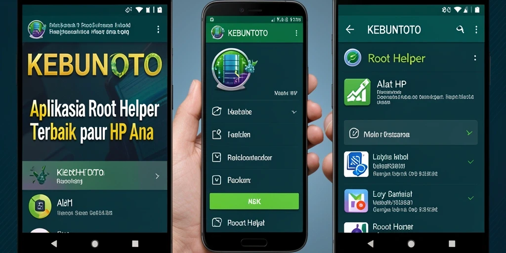 Tampilan antarmuka KEBUNTOTO yang user-friendly dan fitur Root Helper yang lengkap.