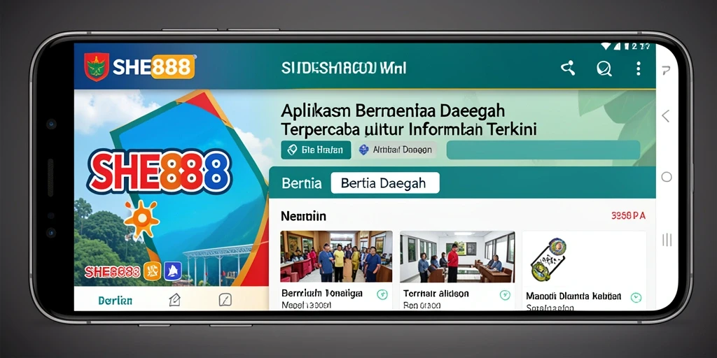 Screenshot utama SHE888 menampilkan antarmuka berita daerah yang informatif.